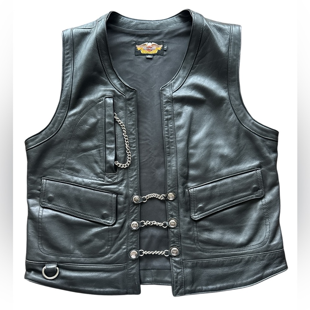 Harley-Davidson Black Leather Vest with Chain Details